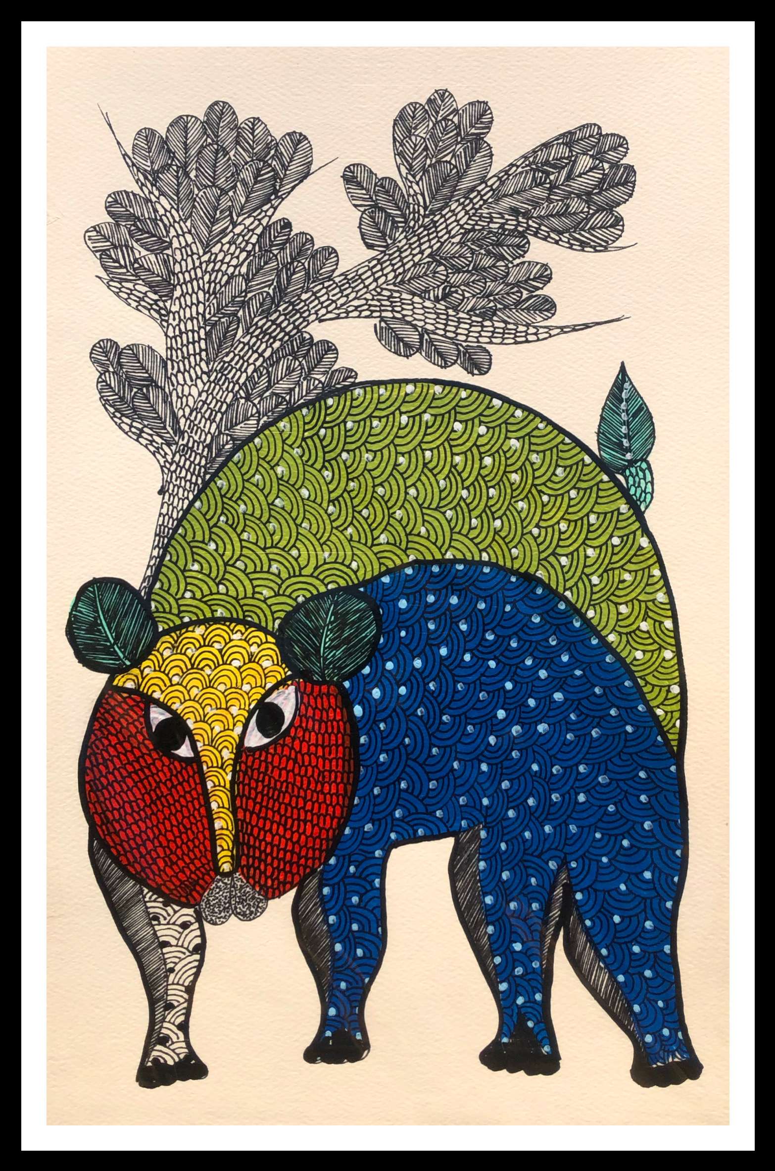 Gond Art Painting |Traditional Art Painting |Framed Gond Painting for Home & Office Wall Art Decor