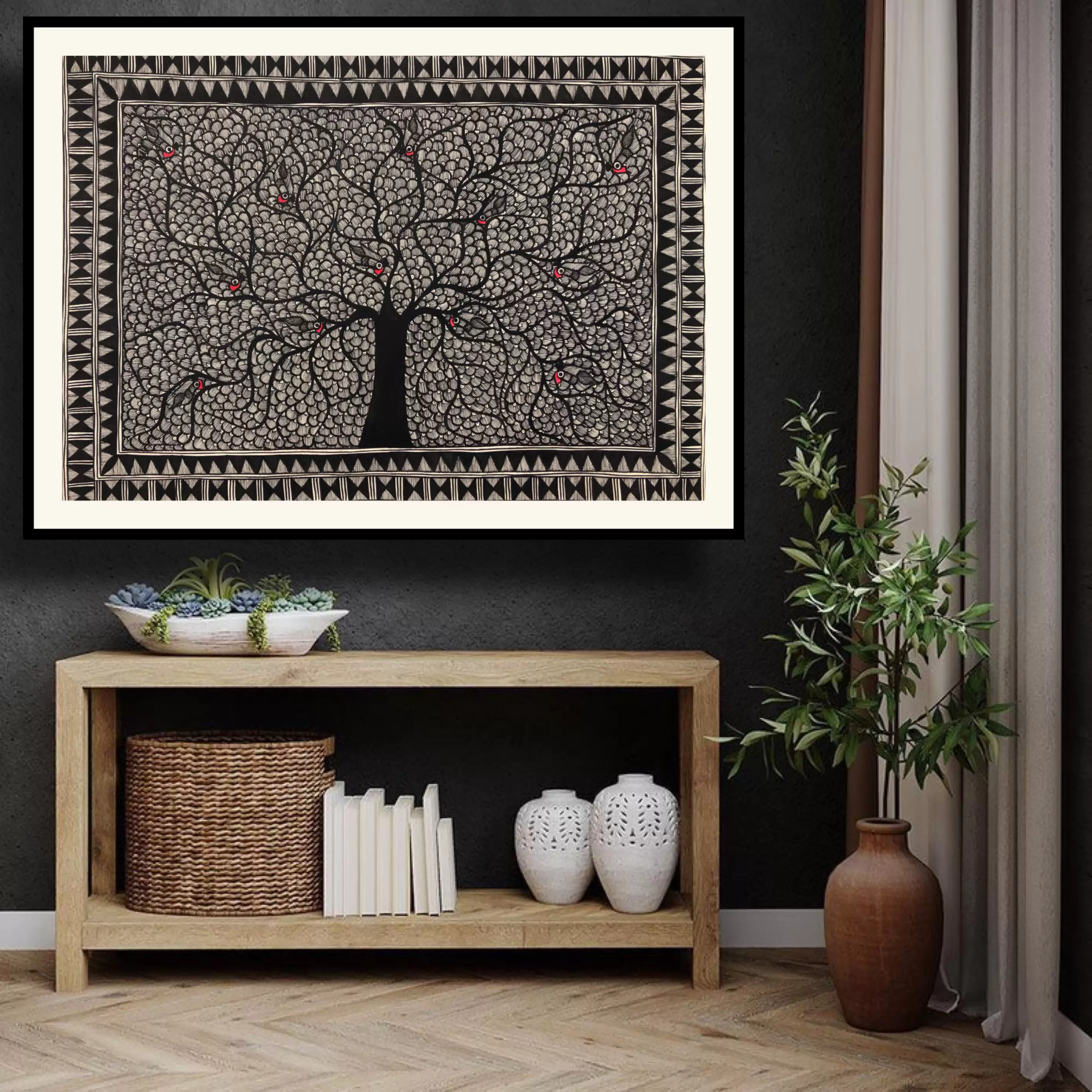 Madhubani Art Canvas Painting | Life of Tree| Traditional Art Unframed Painting for Home décor