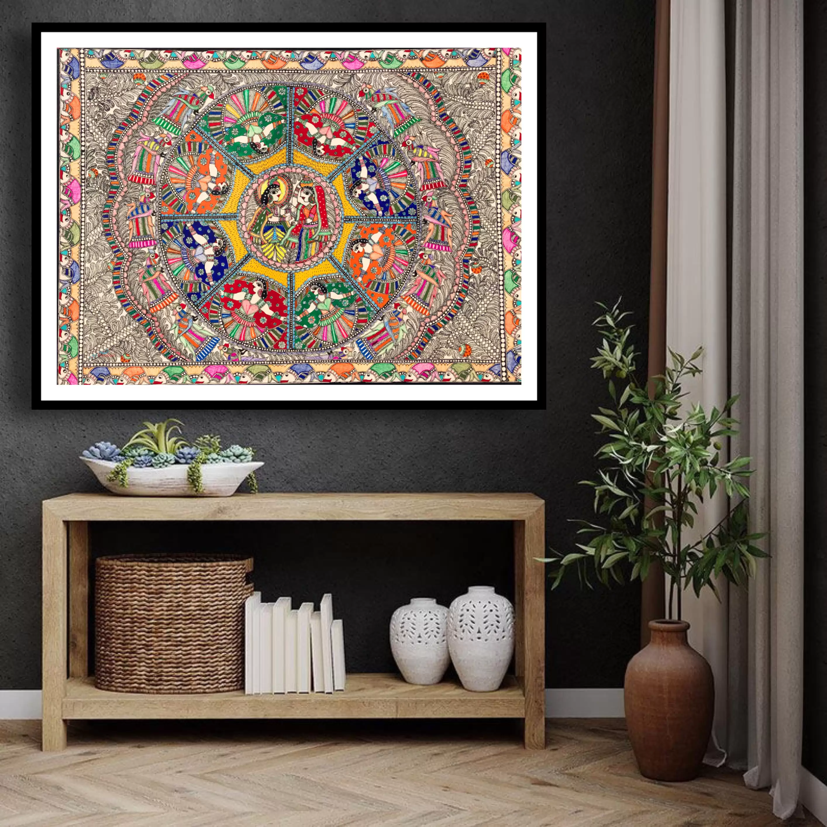 Madhubani Art Canvas Painting | colourfull Painting| Traditional Art Unframed Painting for Home décor