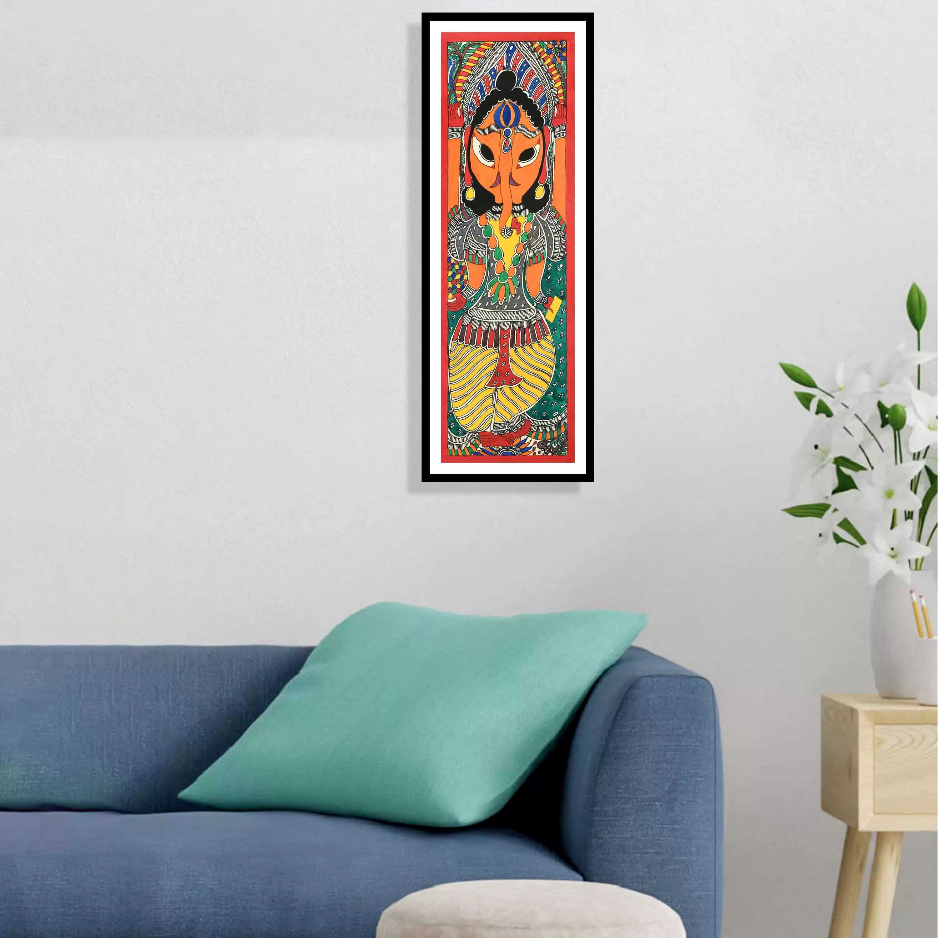 Madhubani Art Painting of Ganesha for Livingroom, Bedroom, Home & Office Wall Art Decor