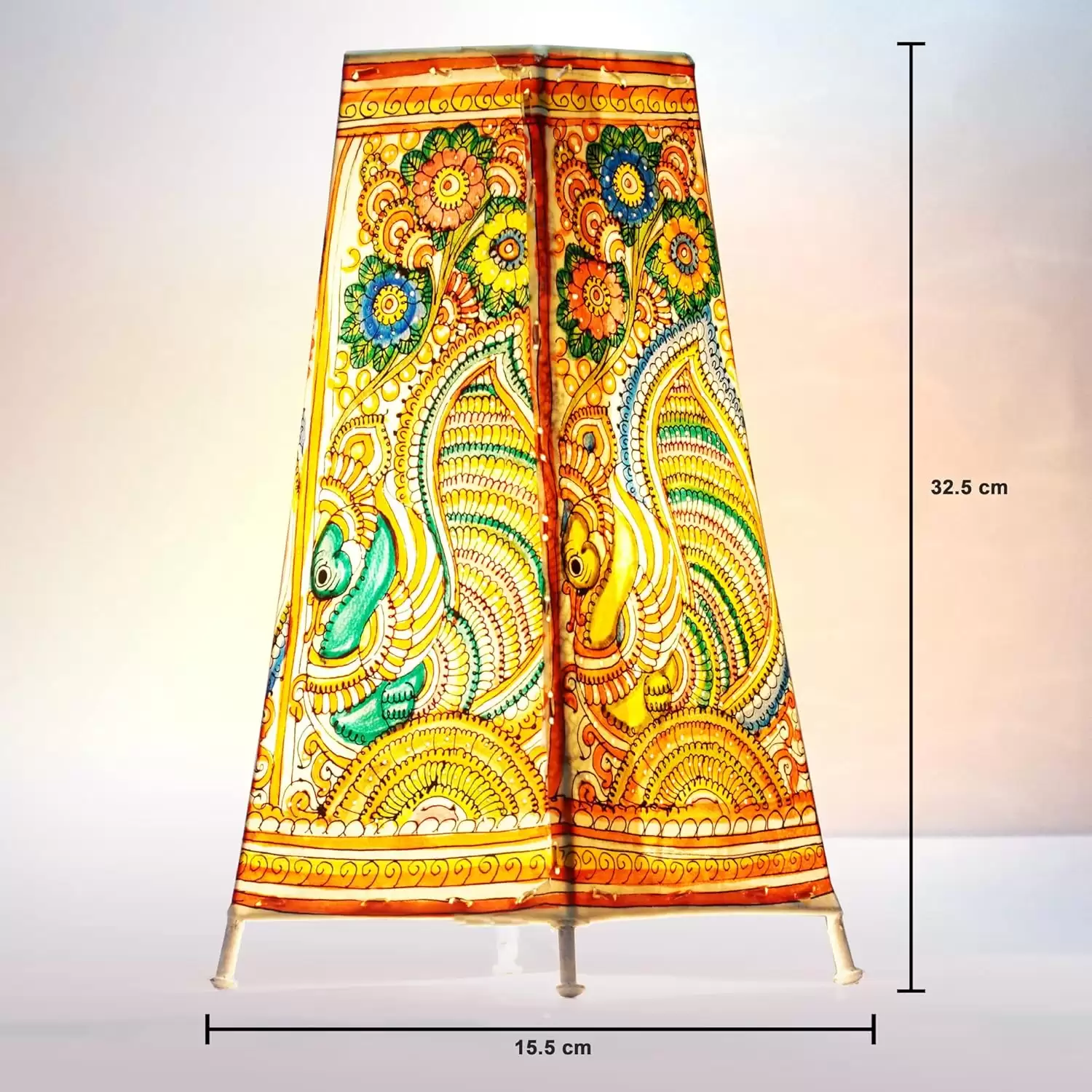 Artdarshan Handcrafted Leather Lamp shade | Handmade Table Lamp for home decoration | bedside night & desk lamp for bedroom & living room | Designer table lamp - Peacock Art, Size 32.5x15.5