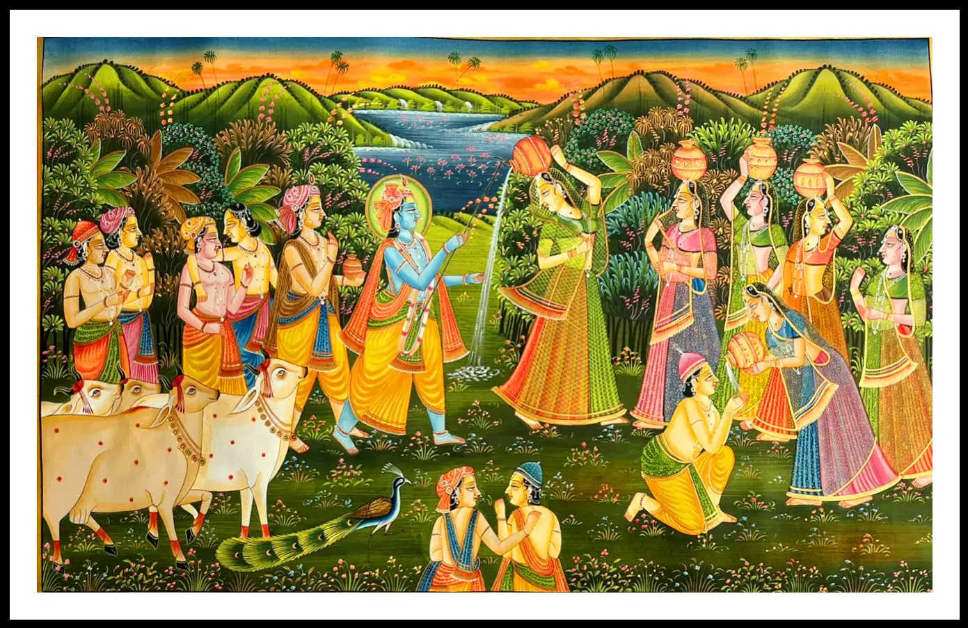 Pichwai Art – Handmade Unframed Painting of Lord Krishna with Gopis | Traditional Indian Wall Décor