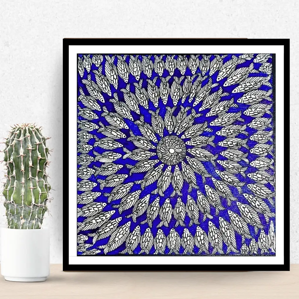 Handmade Madhubani Fish Mandala Painting – Symbol of Prosperity & Harmony