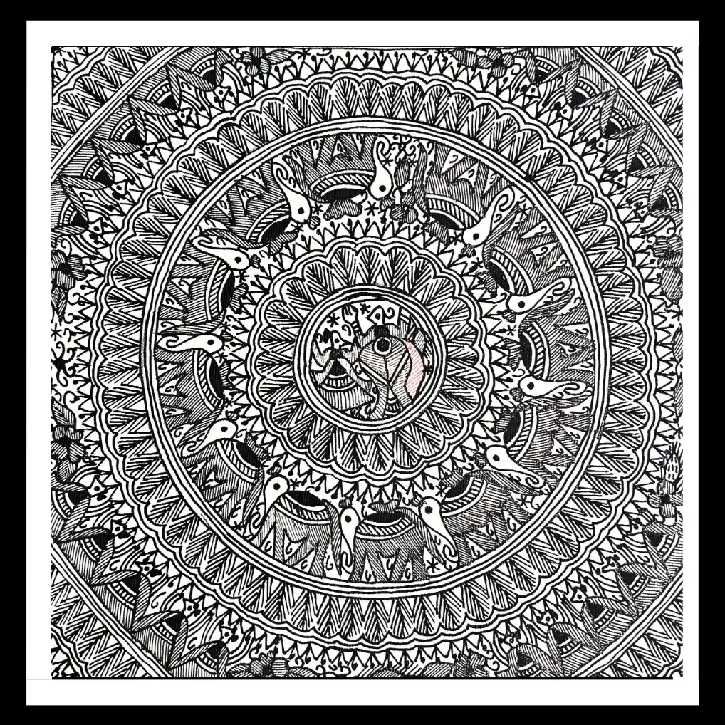 Madhubani Mandala Art – Traditional Handcrafted Elephant Motif Design