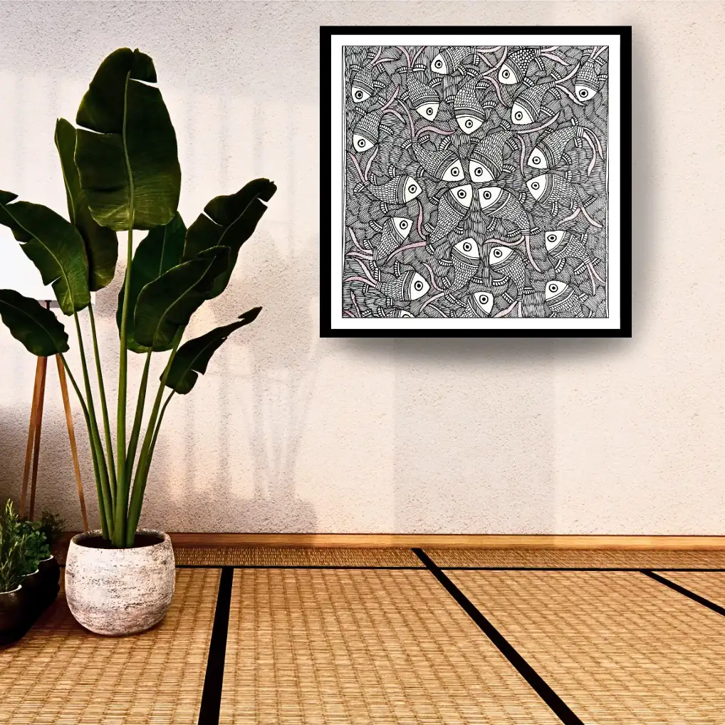 Handmade Madhubani Fishes Painting – Traditional Mithila Folk Art