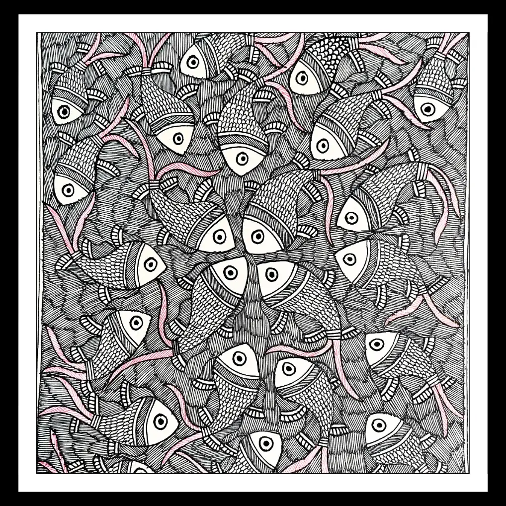 Handmade Madhubani Fishes Painting – Traditional Mithila Folk Art