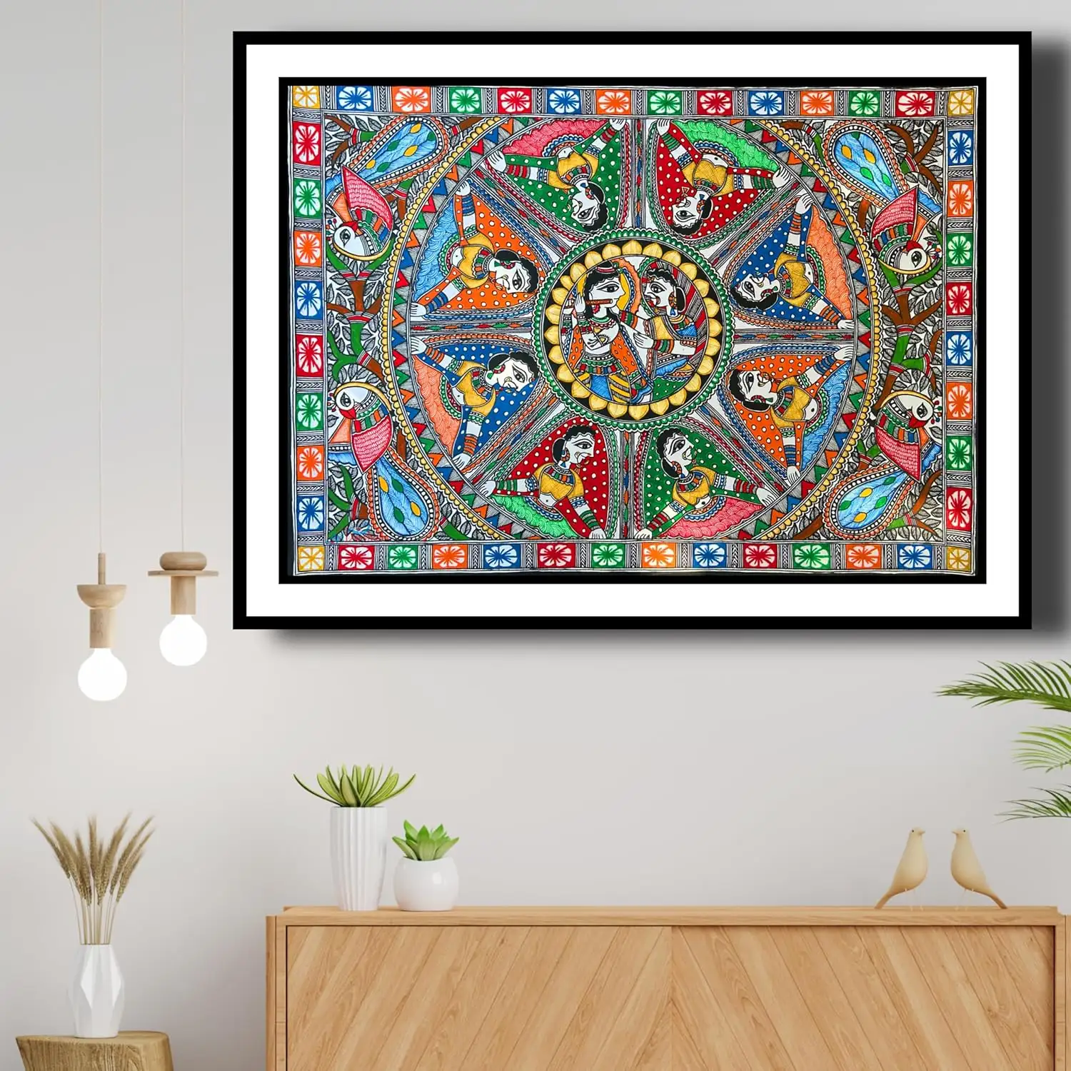 Artdarshan Madhubani Art Painting | Handmade Radha Krishna Ji Design without Frame – Traditional Wall Decoration for Living Room, Bedroom & Office