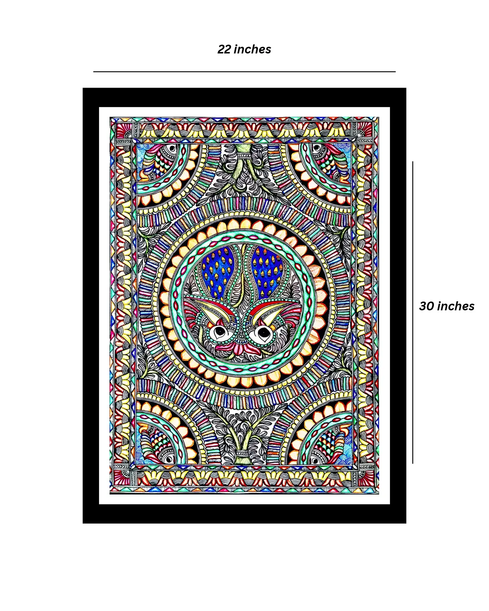Peacock & Fishes Handmade Madhubani Painting – Traditional Mithila Folk Art 