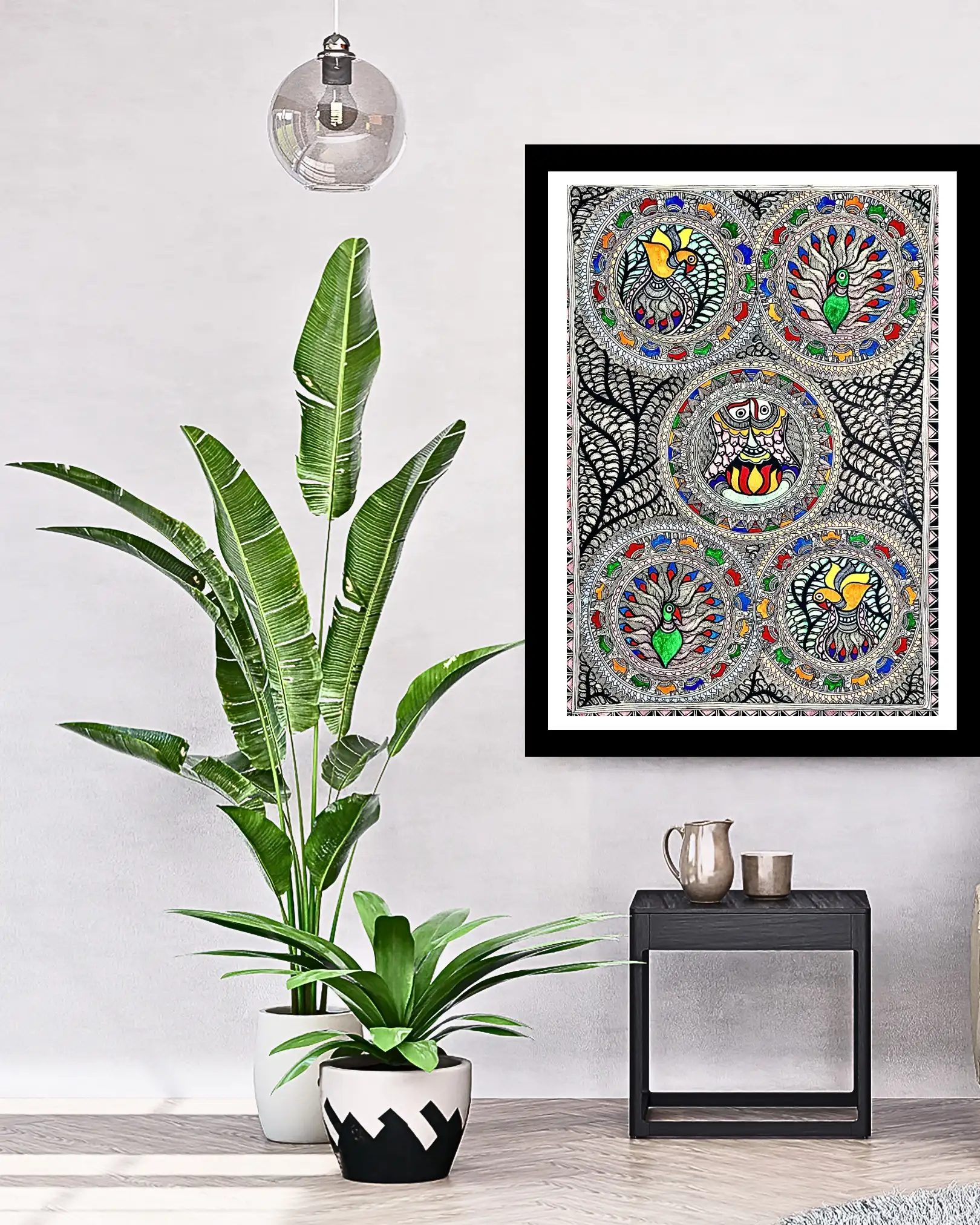 Peacock & Fishes Mithila Art Handmade Painting – 22x30 Inches, Unframed