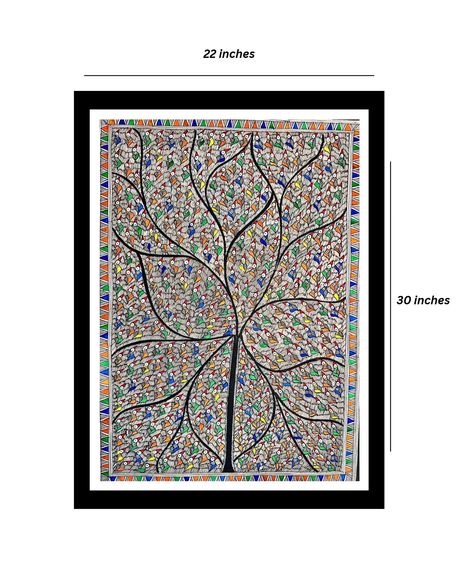 Madhubani Handmade Painting of Tree & Birds – Traditional Folk Art on Handmade Paper