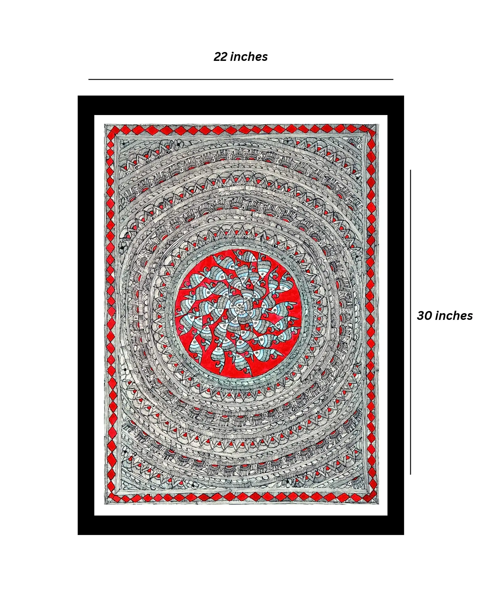 Fish & Elephant Human Chain Godna Madhubani Handmade Painting – Traditional Mithila Tribal Art