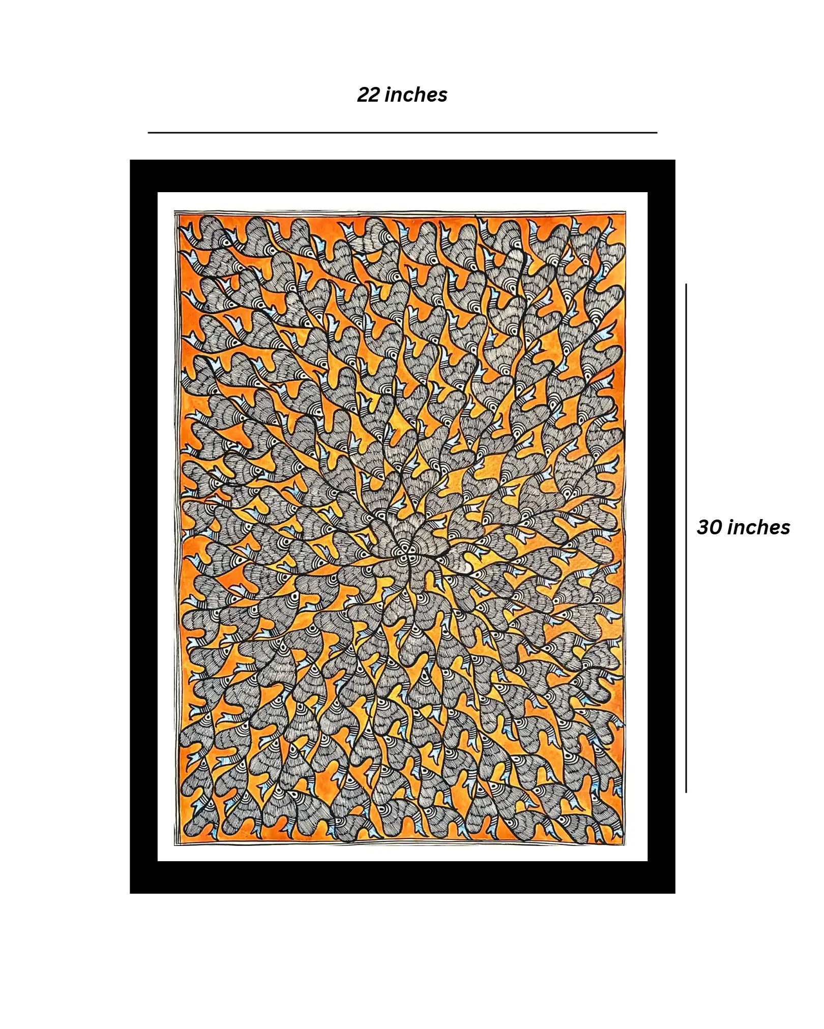 Fishes Handmade Madhubani Painting – 22x30 Inches, Unframed Mithila Folk Art