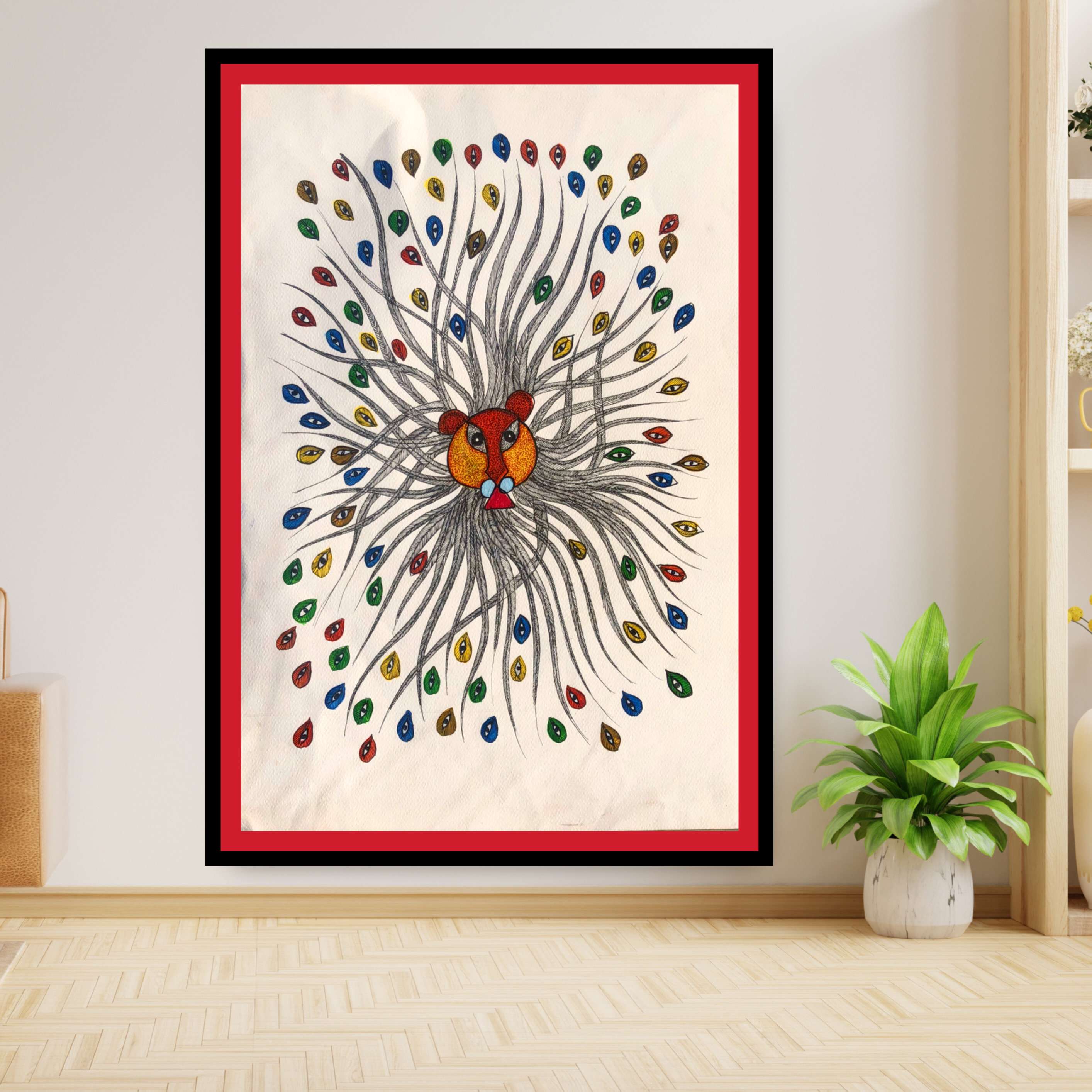 Framed Traditional Gond Art Painting for Home & Office Wall Art Decoration