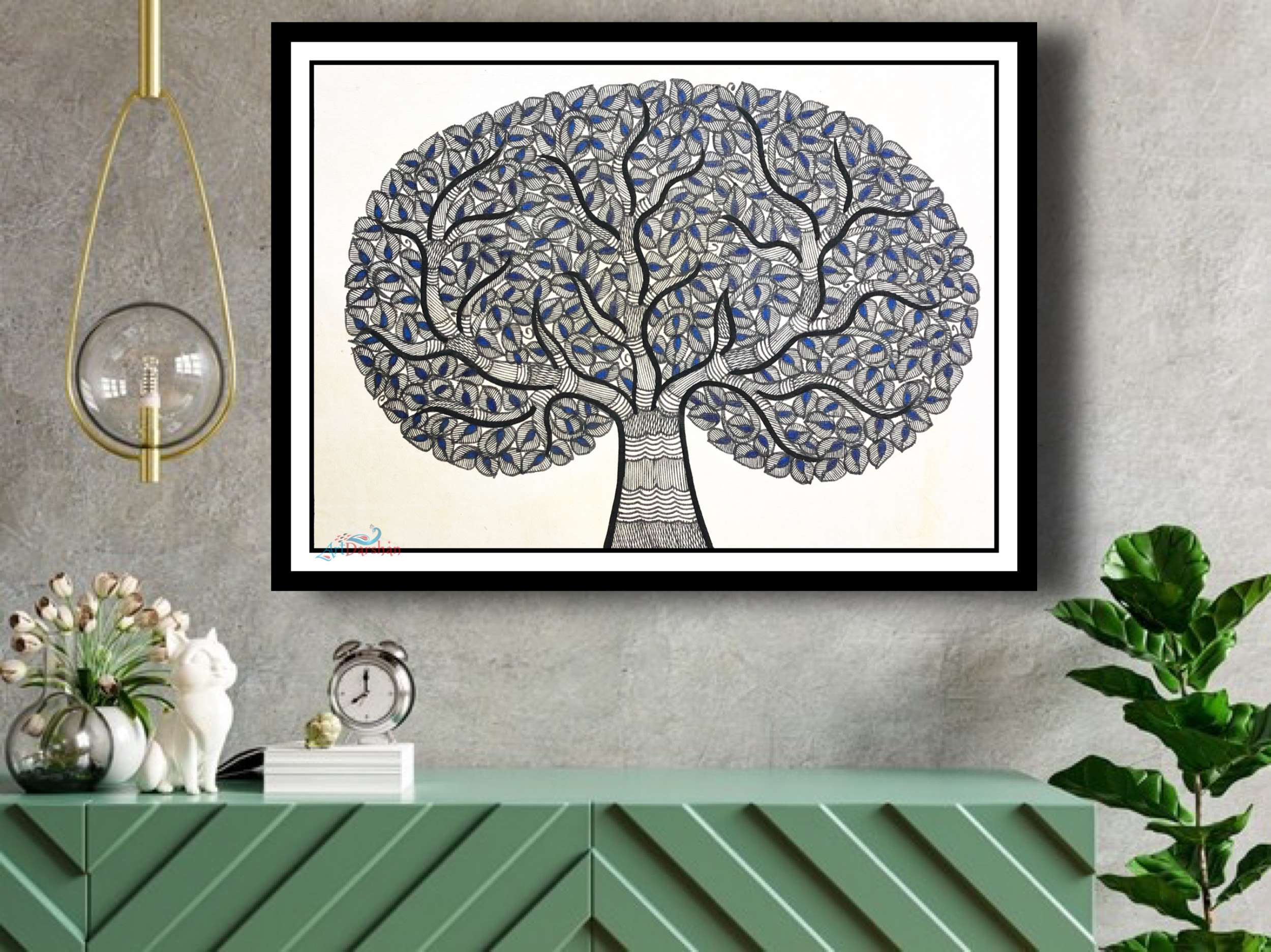 Madhubani Painting Tree of Life of  Livingroom, Bedroom, Home & Office Wall Art Decoration